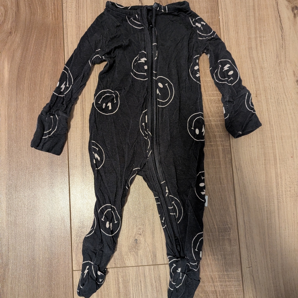 Charming Black Kids Footie with Smiley Faces